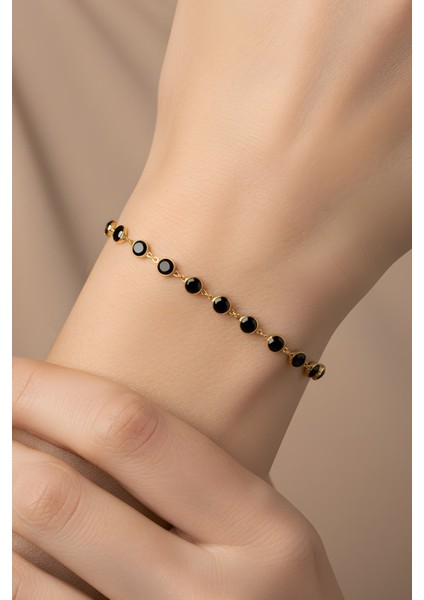 Siyah Işıltı 18 Ayar Sarı Altın Kaplama 19 cm Gümüş Bileklik fiyatları