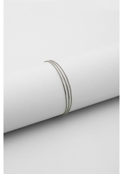 Sonsuz Bağ 18 Ayar Beyaz Altın Kaplama 19 cm Gümüş Üçlü Zincir Bileklik