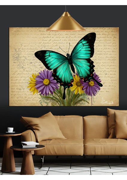 Mavi Kelebek Vintage Kağıt Dekoratif Kanvas - Mdf Ahşap Tablo modelleri