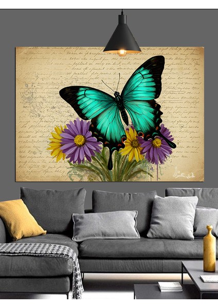 Mavi Kelebek Vintage Kağıt Dekoratif Kanvas - Mdf Ahşap Tablo fırsatları