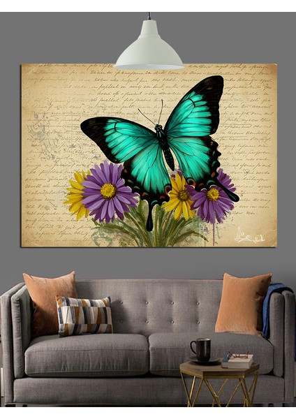 Mavi Kelebek Vintage Kağıt Dekoratif Kanvas - Mdf Ahşap Tablo indirimleri