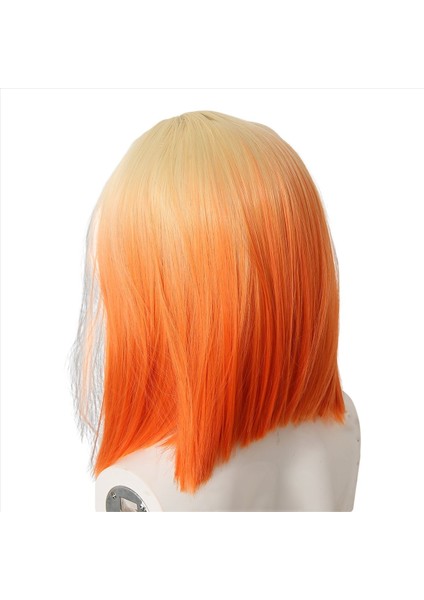 Küçük Dantel Kısa Düz Saç Sentetik Elyaf Peruk Ombre Turuncu Peruk Bob Baş Perisi Cosplay Etkinlik Giyinlik Gece Kulübü (Yurt Dışından) fırsatları