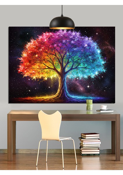 Gökkuşağı Ağaç Hayat Rengi Dekoratif Kanvas - Mdf Ahşap Tablo fiyatları