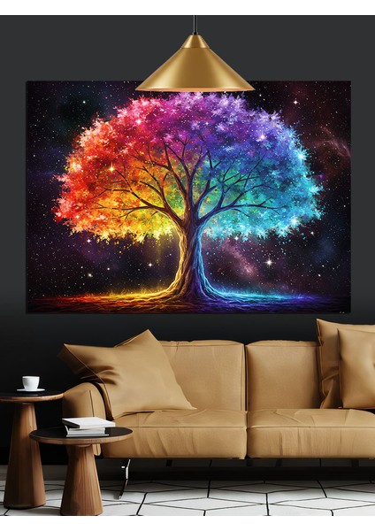 Gökkuşağı Ağaç Hayat Rengi Dekoratif Kanvas - Mdf Ahşap Tablo fırsatları