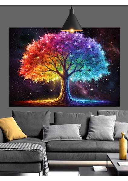 Gökkuşağı Ağaç Hayat Rengi Dekoratif Kanvas - Mdf Ahşap Tablo indirimleri