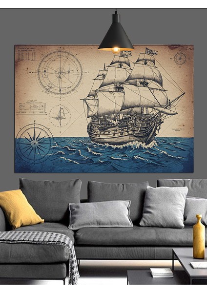 Eski Yelkenli Gemi Harita Dekoratif Kanvas - Mdf Ahşap Tablo fiyatları
