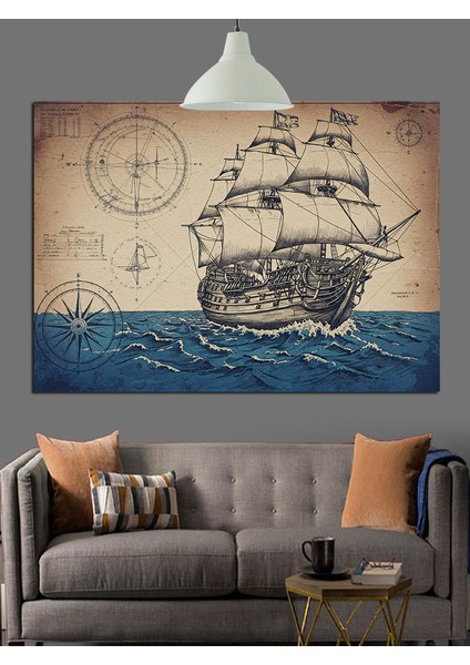 Eski Yelkenli Gemi Harita Dekoratif Kanvas - Mdf Ahşap Tablo modelleri