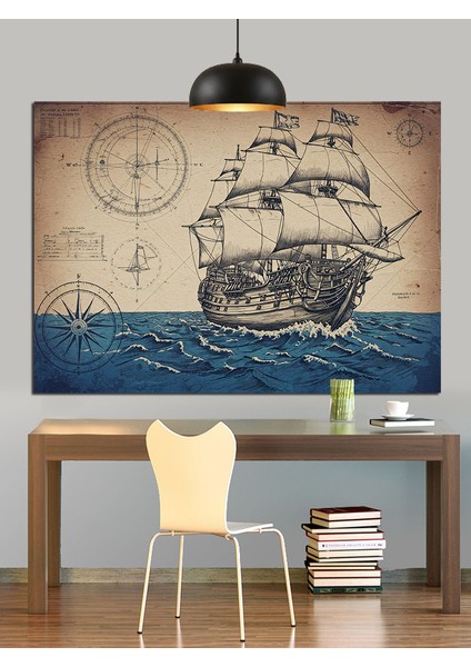 Eski Yelkenli Gemi Harita Dekoratif Kanvas - Mdf Ahşap Tablo fırsatları