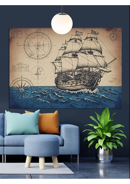 Eski Yelkenli Gemi Harita Dekoratif Kanvas - Mdf Ahşap Tablo indirimleri