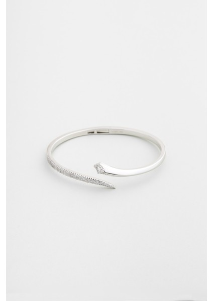 Serpentis 18 Ayar Beyaz Altın Kaplama Gümüş Kelepçe Bileklik