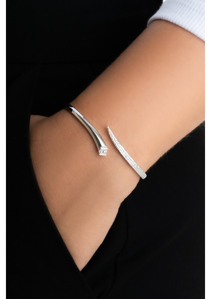 Serpentis 18 Ayar Beyaz Altın Kaplama Gümüş Kelepçe Bileklik fiyatları