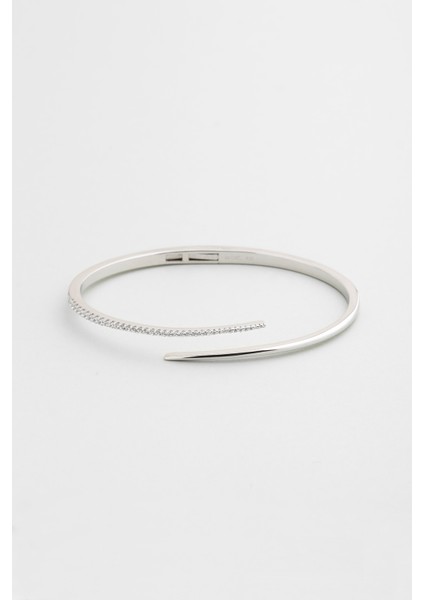 Liora 18 Ayar Beyaz Altın Kaplama Gümüş Kelepçe Bileklik