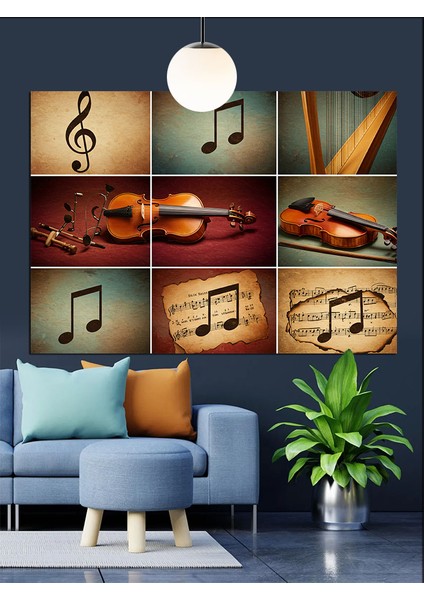 Müzik Notası Keman Dekoratif Kanvas - Mdf Ahşap Tablo fiyatları