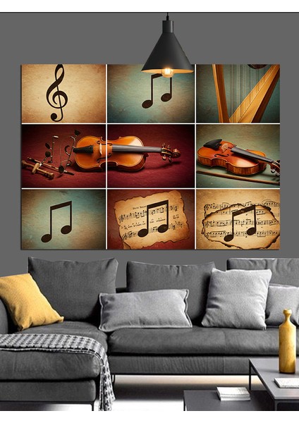 Müzik Notası Keman Dekoratif Kanvas - Mdf Ahşap Tablo fırsatları