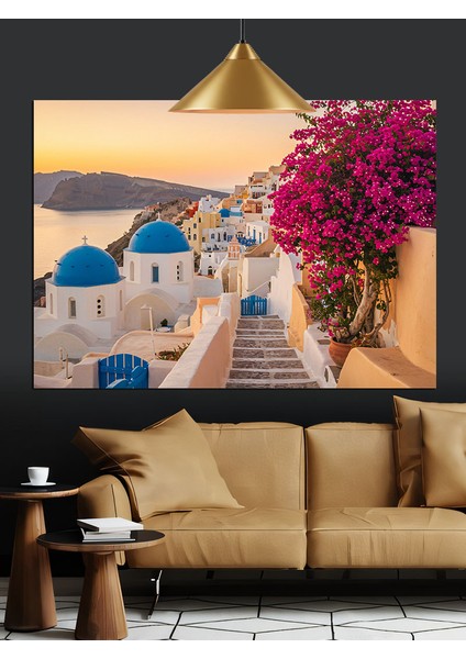 Santorini Mavi Beyaz Evler Dekoratif Kanvas - Mdf Ahşap Tablo modelleri