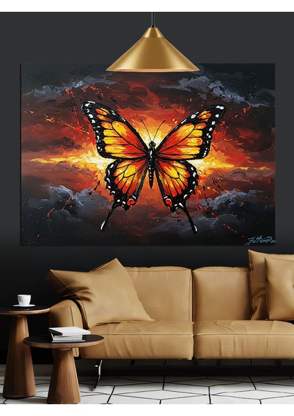 Kelebek Turuncu Kanatlar Işık Dekoratif Kanvas - Mdf Ahşap Tablo fiyatları