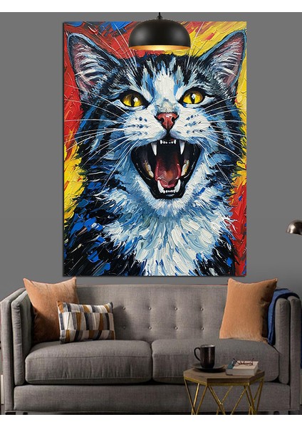 Sinirli Komik Kedi Dekoratif Kanvas - Mdf Ahşap Tablo