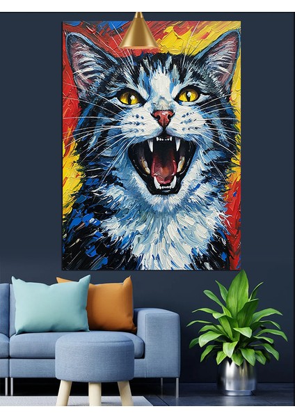 Sinirli Komik Kedi Dekoratif Kanvas - Mdf Ahşap Tablo fiyatları