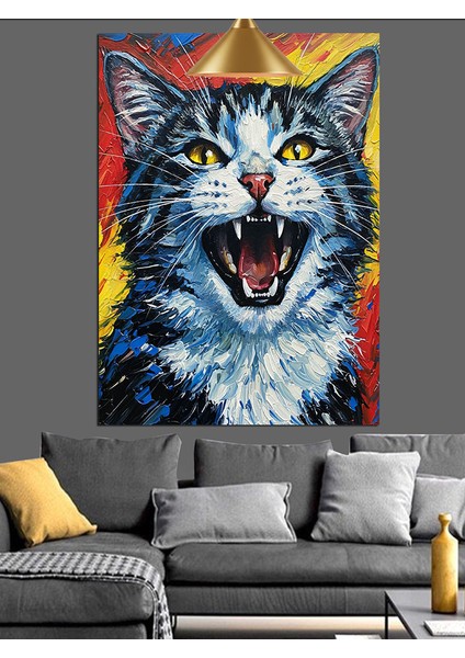 Sinirli Komik Kedi Dekoratif Kanvas - Mdf Ahşap Tablo fırsatları