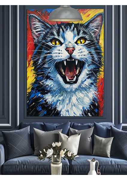 Sinirli Komik Kedi Dekoratif Kanvas - Mdf Ahşap Tablo indirimleri