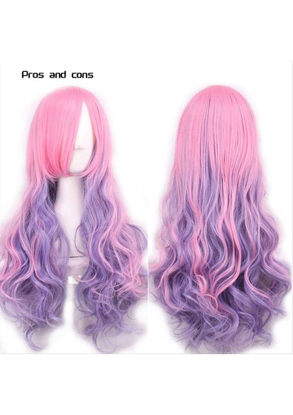 Gökkuşağı Uzun Dalgalı Cosplay Peruk Gradyan Isıya Dayanıklı Fiber Doğal Sentetik Saç Tam Kafa Peruk Ombre Parti Peruk 70CM (Yurt Dışından) modelleri