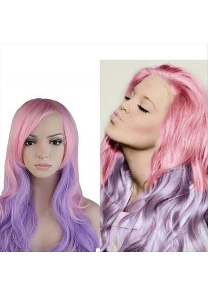 Gökkuşağı Uzun Dalgalı Cosplay Peruk Gradyan Isıya Dayanıklı Fiber Doğal Sentetik Saç Tam Kafa Peruk Ombre Parti Peruk 70CM (Yurt Dışından) fırsatları