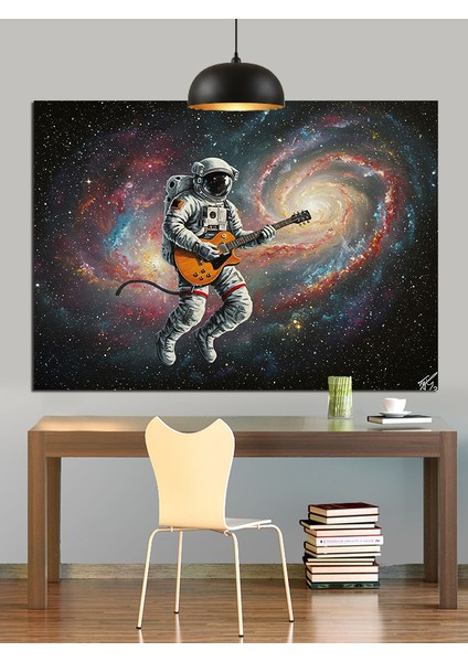 Astronot Gitar Çalıyor Dekoratif Kanvas - Mdf Ahşap Tablo