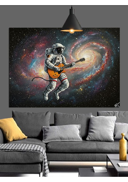 Astronot Gitar Çalıyor Dekoratif Kanvas - Mdf Ahşap Tablo fırsatları