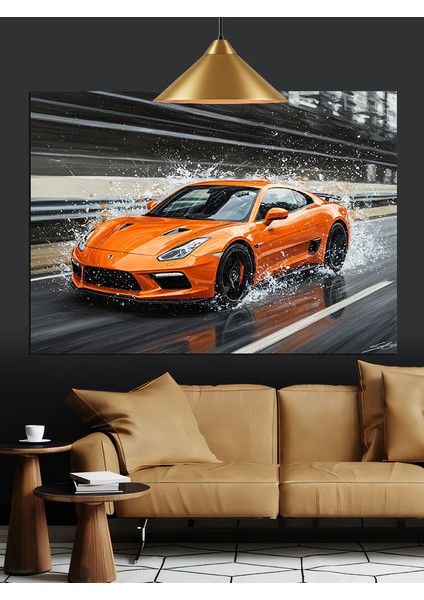 Turuncu Spor Araba Hız Dekoratif Kanvas - Mdf Ahşap Tablo modelleri