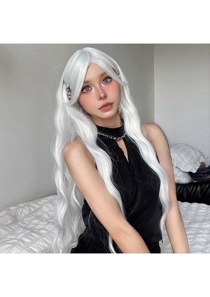 Patlamalı Uzun Su Dalga Peruk Beyaz Renkli Cosplay Ipeksi Peruk Kadınlar Günlük Partisi Sentetik Saç Isı Dayanıklı-C (Yurt Dışından) indirimleri