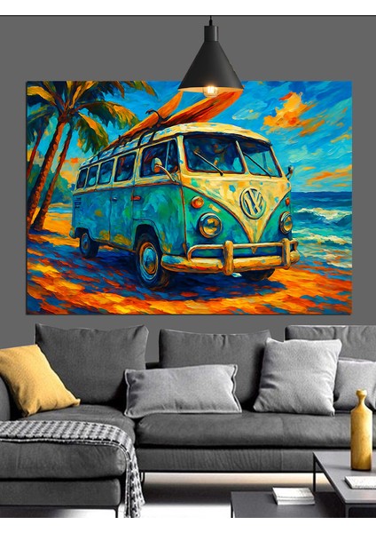 Volkswagen Minibüs Retro Plaj Dekoratif Kanvas - Mdf Ahşap Tablo