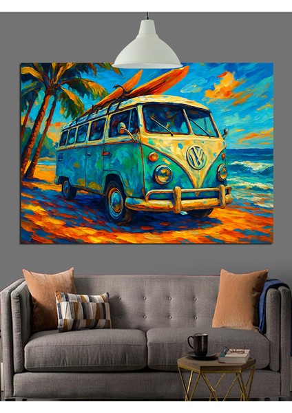 Volkswagen Minibüs Retro Plaj Dekoratif Kanvas - Mdf Ahşap Tablo fiyatları