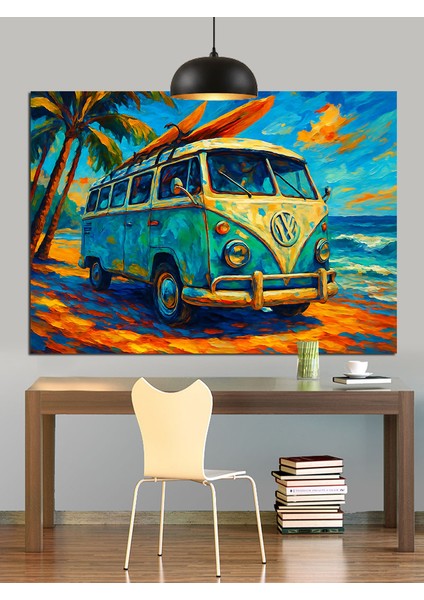 Volkswagen Minibüs Retro Plaj Dekoratif Kanvas - Mdf Ahşap Tablo modelleri