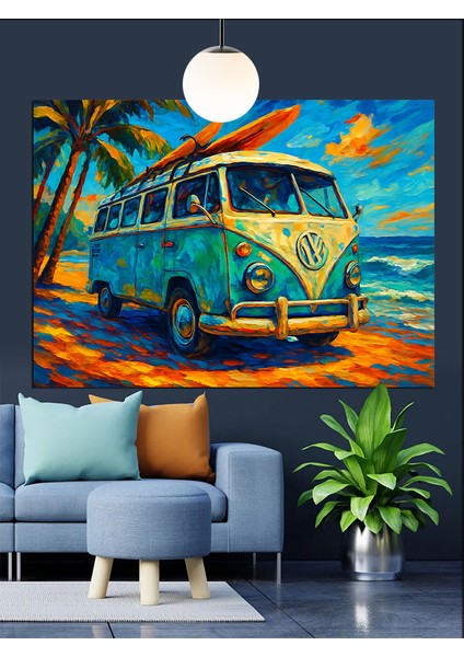 Volkswagen Minibüs Retro Plaj Dekoratif Kanvas - Mdf Ahşap Tablo fırsatları