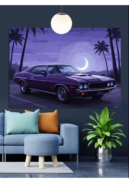 Mor Klasik Araba Plaj Dekoratif Kanvas - Mdf Ahşap Tablo fırsatları