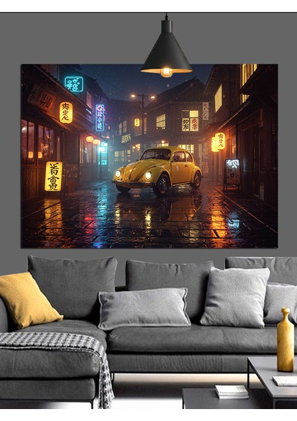 Yansıtan Islak Sokak Gece Manzarası Dekoratif Kanvas - Mdf Ahşap Tablo