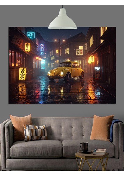 Yansıtan Islak Sokak Gece Manzarası Dekoratif Kanvas - Mdf Ahşap Tablo fiyatları