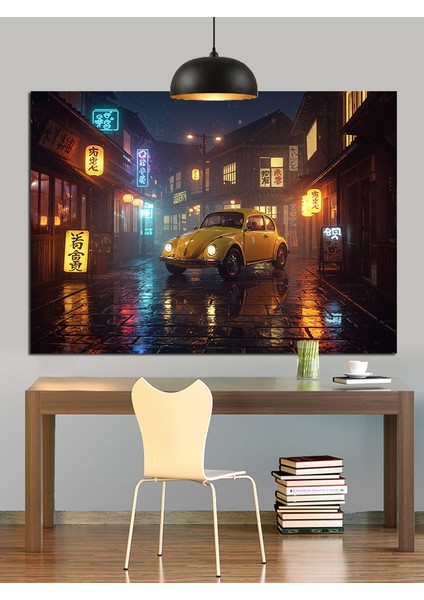 Yansıtan Islak Sokak Gece Manzarası Dekoratif Kanvas - Mdf Ahşap Tablo modelleri