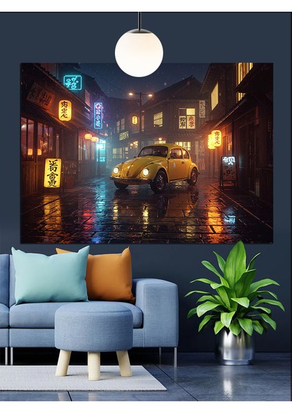 Yansıtan Islak Sokak Gece Manzarası Dekoratif Kanvas - Mdf Ahşap Tablo fırsatları