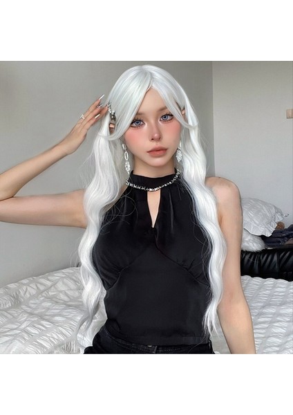 Patlamalı Uzun Su Dalga Peruk Beyaz Renkli Cosplay Ipeksi Peruk Kadınlar Için Günlük Parti Sentetik Saç Isıya Dayanıklı-B (Yurt Dışından) fırsatları