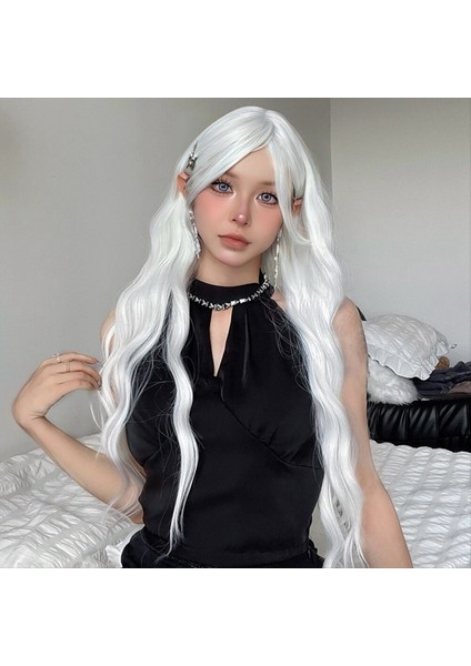Patlamalı Uzun Su Dalga Peruk Beyaz Renkli Cosplay Ipeksi Peruk Kadınlar Için Günlük Parti Sentetik Saç Isıya Dayanıklı-B (Yurt Dışından) indirimleri