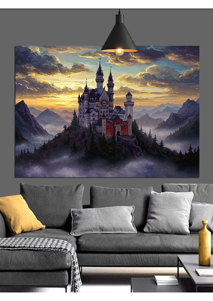 Gece Kalesi Sisli Dağlar Dekoratif Kanvas - Mdf Ahşap Tablo indirimleri