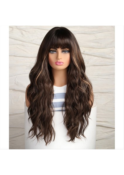 Avrupa ve Amerikan Tarzı Peruk Siyah Kahverengi Patlama ile Büyük Dalga Uzun Kıvırcık Saç Kimyasal Fiber Bukleler Peruk Vurgulamak (Yurt Dışından) fiyatları