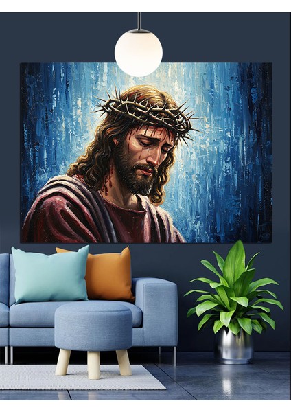 Kutsal Taçlı Isa Mesih Dekoratif Kanvas - Mdf Ahşap Tablo