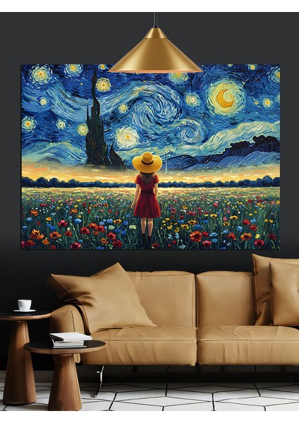 Yıldızlı Gökyüzü Sarı Elbise Kız Dekoratif Kanvas - Mdf Ahşap Tablo fırsatları