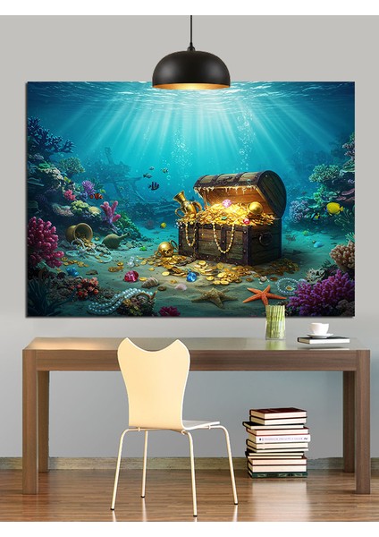 Deniz Altında Hazine Sandığı Dekoratif Kanvas - Mdf Ahşap Tablo
