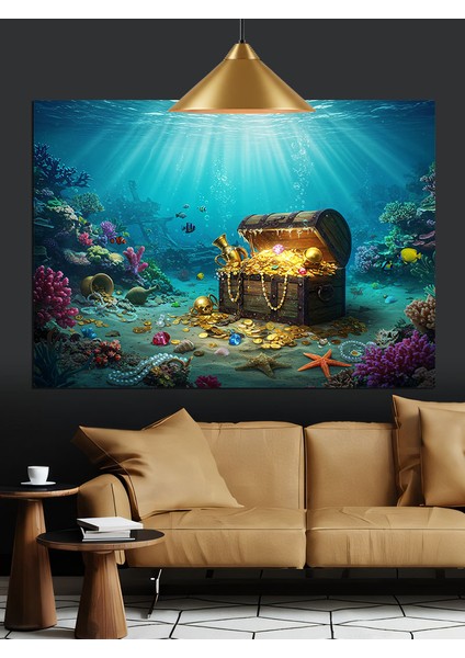 Deniz Altında Hazine Sandığı Dekoratif Kanvas - Mdf Ahşap Tablo modelleri