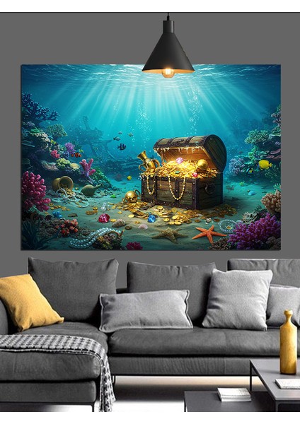 Deniz Altında Hazine Sandığı Dekoratif Kanvas - Mdf Ahşap Tablo fırsatları