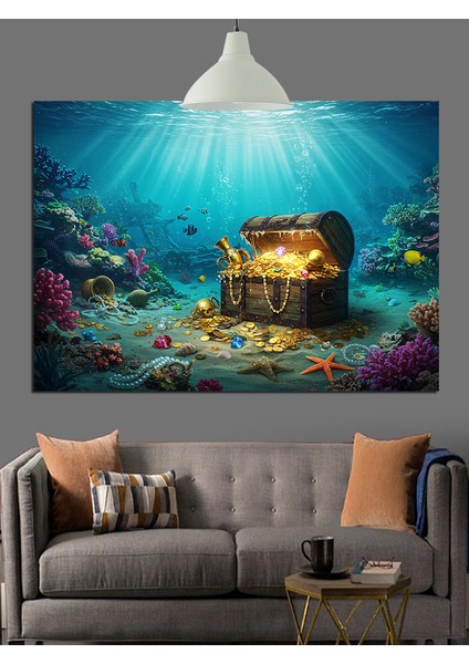 Deniz Altında Hazine Sandığı Dekoratif Kanvas - Mdf Ahşap Tablo indirimleri
