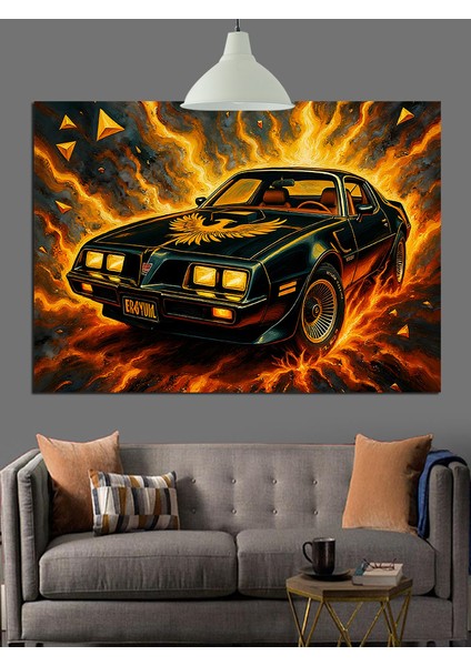 Alevli Tekerlekli Siyah Spor Araba Dekoratif Kanvas - Mdf Ahşap Tablo fırsatları